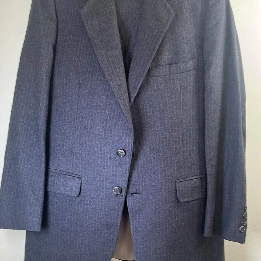 Pierre Cardin Wool Pinstripe‎ Men's 3 Piece Gray Vintage 70s Banker CEO MobBoss